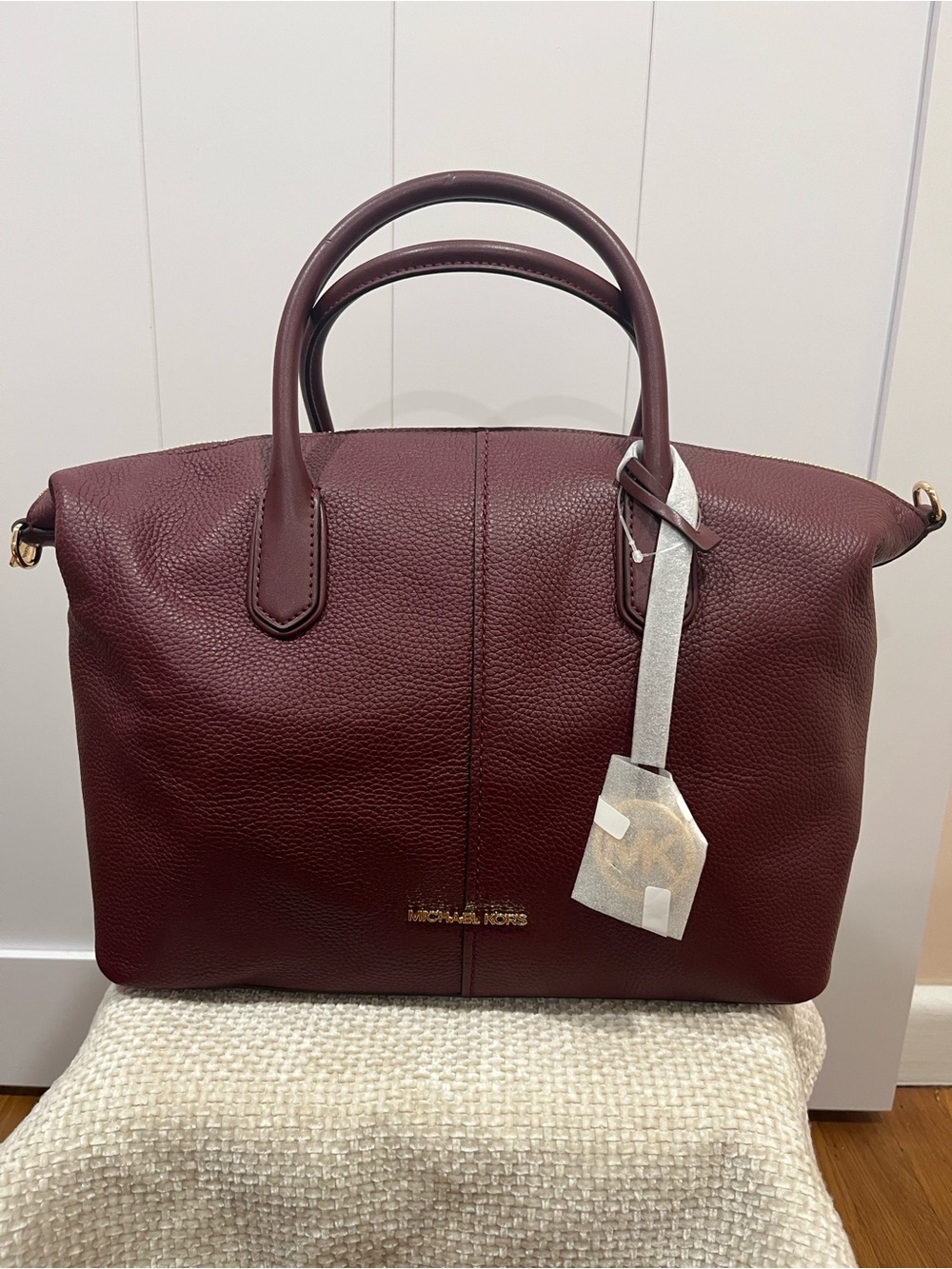 Michael Kors large Hyde Wine Pebbled Leather satchel with Gold Hardware
